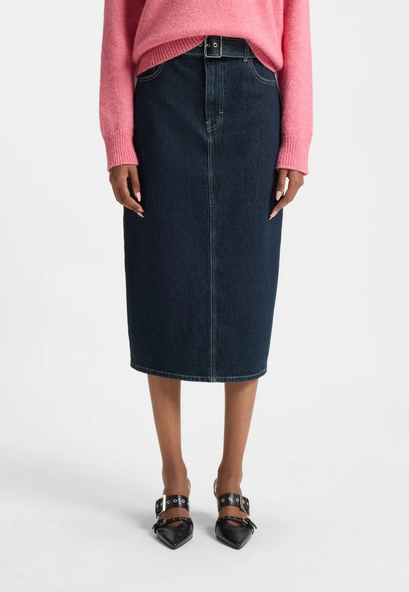 هوجو Midi-length denim skirt with buckled belt