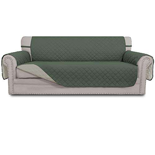 Easy-Going Reversible Couch Cover for 3 Cushion Couch Sofa Cover for Dogs Water Resistant Furniture Protector Cover with Foam Sticks Elastic Straps for Pet Cat (Sofa, Greyish Green/Beige) - Image 1