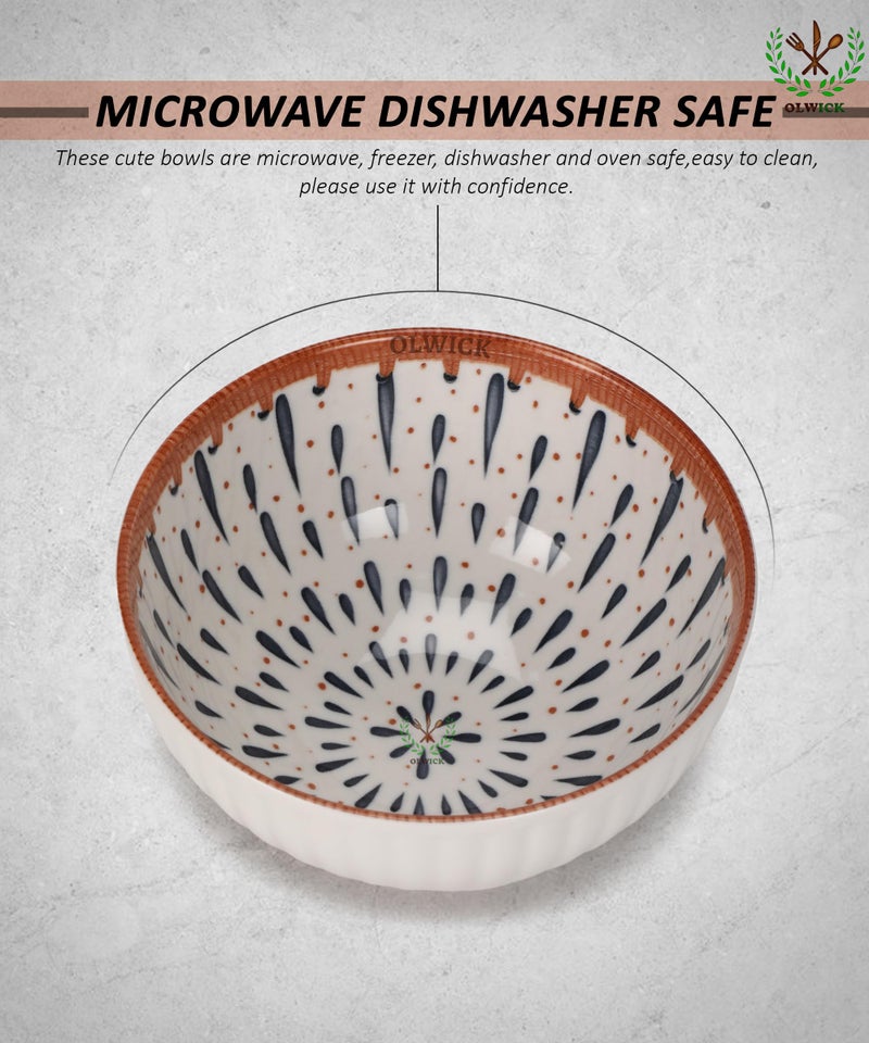 OLWICK طقم أواني وأطباق سيراميك 6 قطع للحبوب، الحساء، المعكرونة، الشوفان، السلطة والأرز، آمن للاستخدام في الميكروويف وغسالة الصحون، معبأ في صندوق هدايا جميل (4 أطباق، 2 طبق) - 250 مل - Image 5