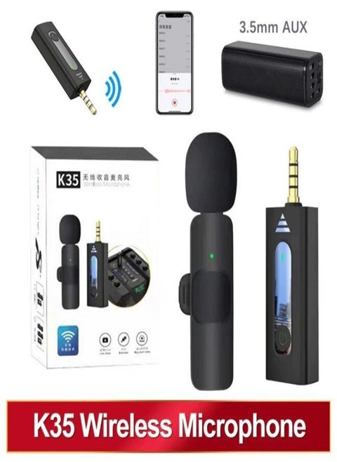 K-35 Wireless Collar Microphone Lapel Lavalier Omnidirectional 2 Mic Plug and Play Mike for Vlogging Interview Live Streaming YouTube Compatible with BT Speakers DSLR Camera