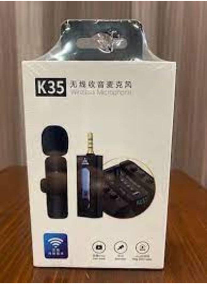 K-35 Wireless Collar Microphone Lapel Lavalier Omnidirectional 2 Mic Plug and Play Mike for Vlogging Interview Live Streaming YouTube Compatible with BT Speakers DSLR Camera