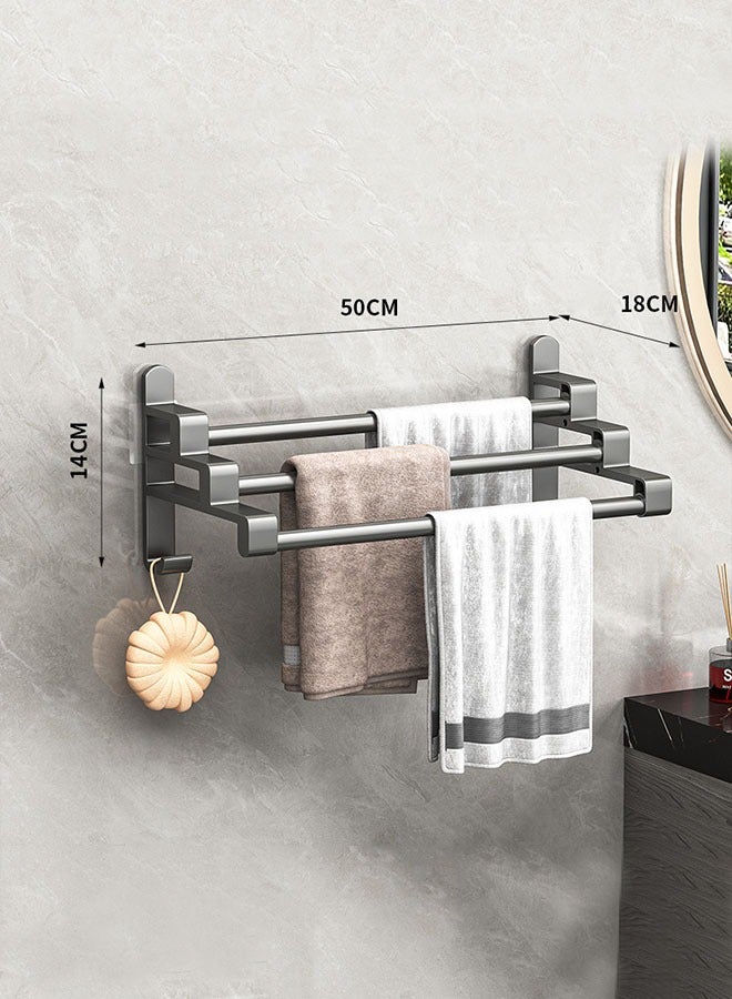 50CM Anti rust self-adhesive towel rack 3 tier, towel rack rod with 2 hooks, non drilled towel rack, wall mounted, suitable for bathrooms, kitchens, showers  - Image 2