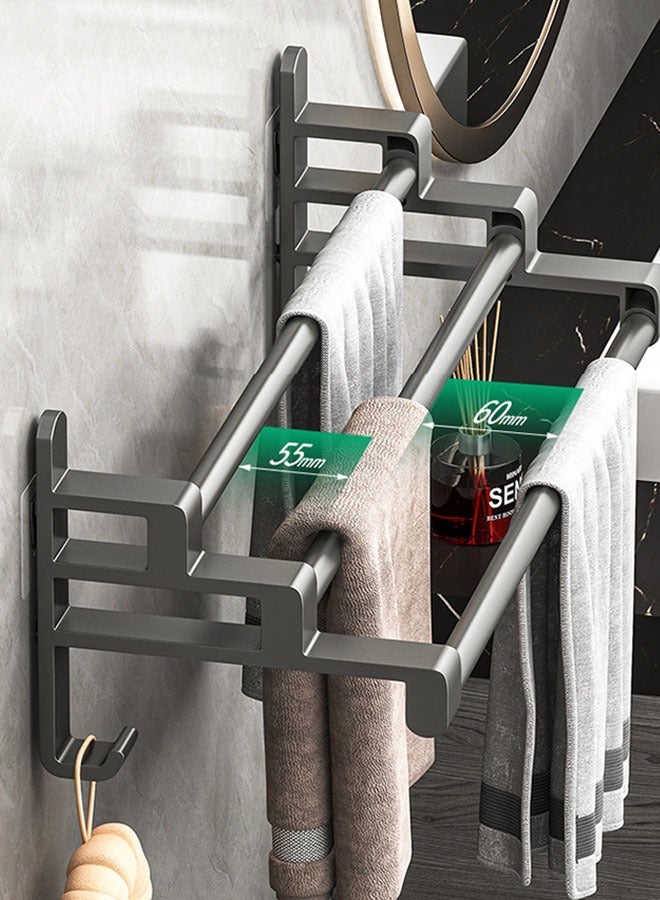 50CM Anti rust self-adhesive towel rack 3 tier, towel rack rod with 2 hooks, non drilled towel rack, wall mounted, suitable for bathrooms, kitchens, showers  - Image 1