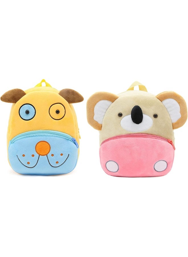 Blue Tree Kids School Bag Soft Plush Backpack Cartoon Bags Mini Travel Bag for Girls Boys Toddler Baby Cute Dog & Koala