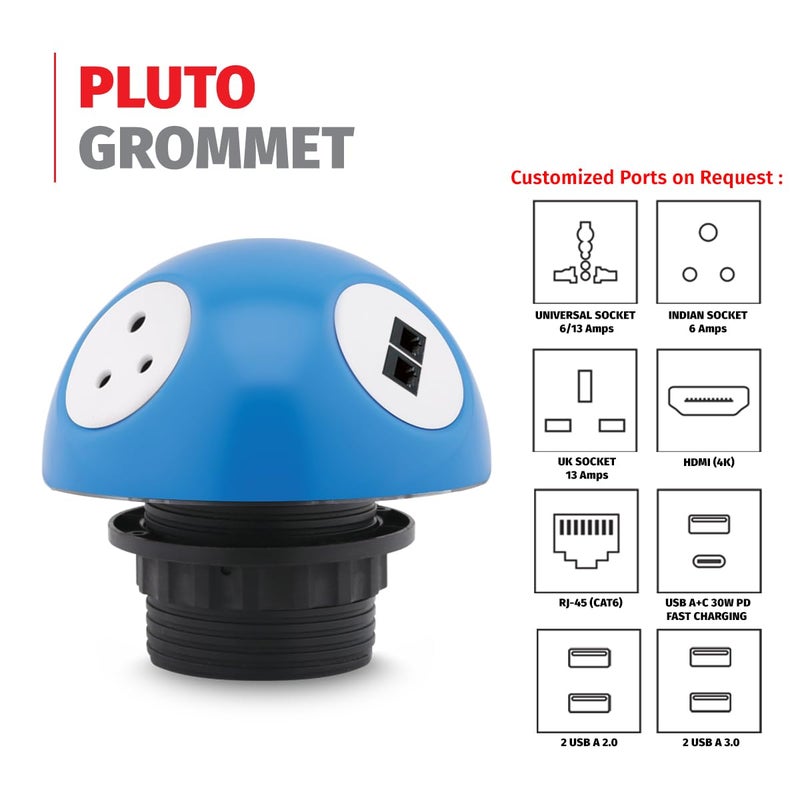 MX Power Converter with 2 Indian Socket 2CAT 6 Ports MultiPlug Pluto Grommet Power Hub Extension Socket with LED Glow Power Converter for Home Office Hotels and Other Public Spaces - Image 2