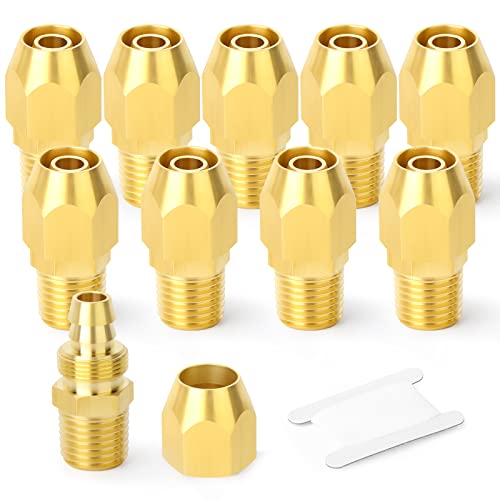 GASHER 10PCS Brass Pneumatic Replacement Fitting, Reusable Hose End Repair Fitting 3/8" Barb（Suitable for 3/8" ID，1/2" OD air hose) x 1/4" NPT Rigid - Image 1