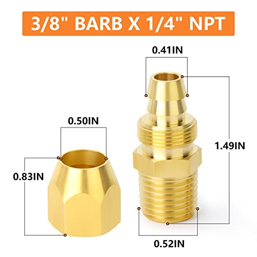 GASHER 10PCS Brass Pneumatic Replacement Fitting, Reusable Hose End Repair Fitting 3/8" Barb（Suitable for 3/8" ID，1/2" OD air hose) x 1/4" NPT Rigid - Image 3