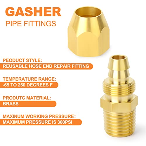 GASHER 10PCS Brass Pneumatic Replacement Fitting, Reusable Hose End Repair Fitting 3/8" Barb（Suitable for 3/8" ID，1/2" OD air hose) x 1/4" NPT Rigid - Image 5