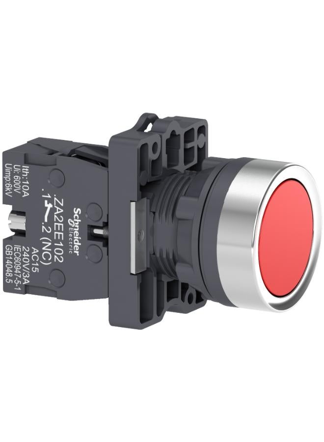 Schneider Electric 22Mm Round Red Pushbutton, Flush, Spring Return, 1 Normally Closed (1Nc) Contact