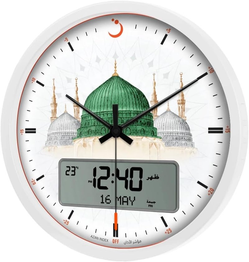 Al-Fajr Digital Wall Clock CR-23, 33 cm, Prayer Times Display, BLACK/WHITE (White) - Image 2
