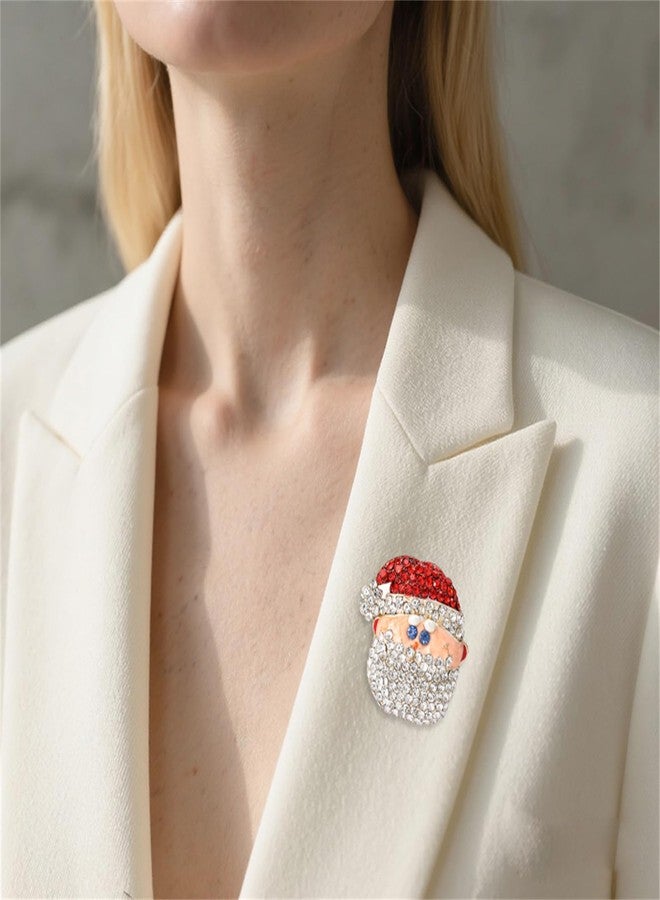 RLHRNDE Christmas Rhinestone Crystal Brooch Pin for Women Man Elegant Xmas Hat Bell Snowmen Cat Garland Glove Reindeer Angel Boots Pins Fashion Sparkling Clothing Matching Christmas Jewelry Gift (Santa Claus) - Image 2