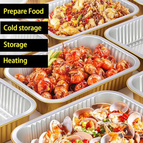 SuiXinCook Aluminum Foil Pans with lids 10pack Heavy Duty 2LB Small foil pan 8.5"×6" Disposable, For Microwave & Oven Safe Cooking,Baking,A takeaway food container,Gold - Image 3