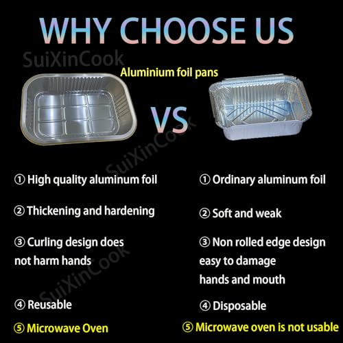 SuiXinCook Aluminum Foil Pans with lids 10pack Heavy Duty 2LB Small foil pan 8.5"×6" Disposable, For Microwave & Oven Safe Cooking,Baking,A takeaway food container,Gold - Image 5