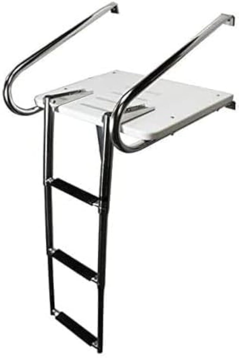 Mojiate Boat Ladder ABS Swim Platform Stainless Boat Ladder with telescoping 2 Handrails for Marine Boat Yacht Rated to 400 Pounds