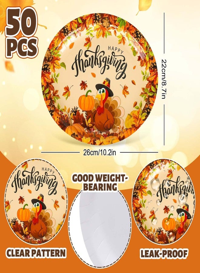 JarThenaAMCS 50Pcs Thanksgiving Oval Paper Plates Turkey Pumpkin Pattern Disposable Plates Large Decorative Tableware for Fall Autumn Harvest Party Decor Supplies - Image 2