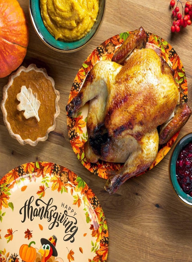 JarThenaAMCS 50Pcs Thanksgiving Oval Paper Plates Turkey Pumpkin Pattern Disposable Plates Large Decorative Tableware for Fall Autumn Harvest Party Decor Supplies - Image 4