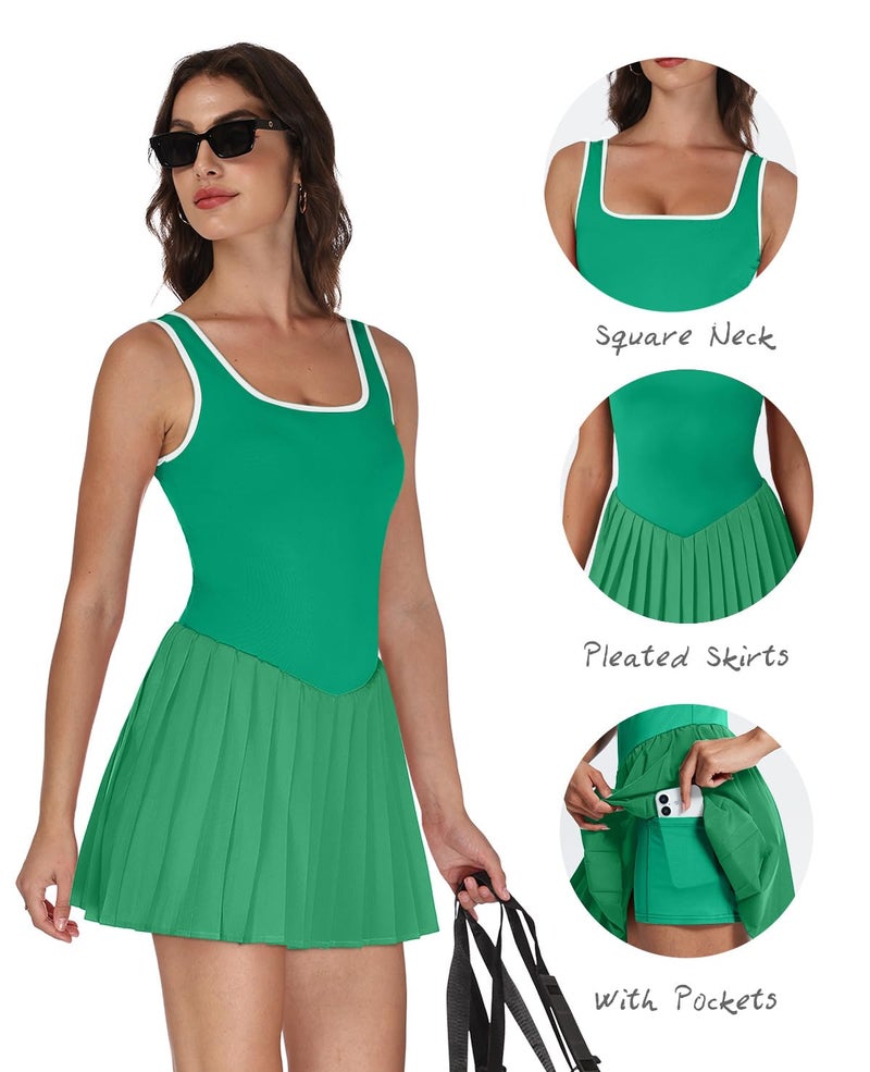 NIASHOT Womens Tennis Dress with Shorts Spring Dresses for Women 2026 Athletic Dress Short Vacation Outfits Fitness Clothing Green L - Image 3