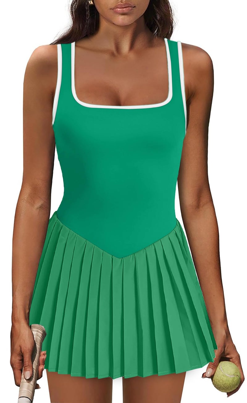 NIASHOT Womens Tennis Dress with Shorts Spring Dresses for Women 2026 Athletic Dress Short Vacation Outfits Fitness Clothing Green L - Image 1