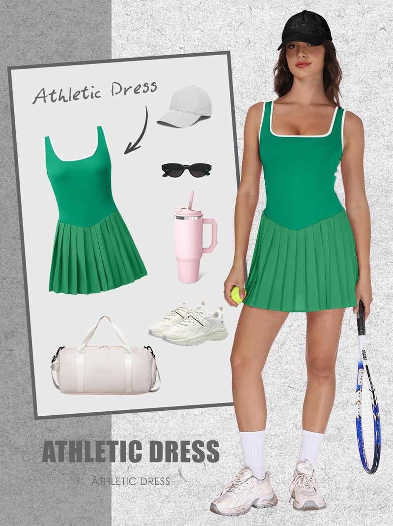 NIASHOT Womens Tennis Dress with Shorts Spring Dresses for Women 2026 Athletic Dress Short Vacation Outfits Fitness Clothing Green L - Image 4