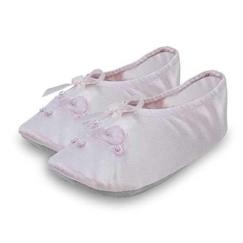 isotoner Girl's Satin Ballerina with Embroidered Pearl, Pale Pink, XXsmall, Toddler 7/8 - Image 3