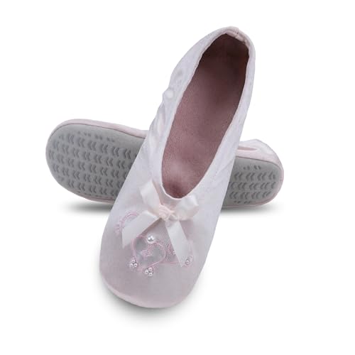 isotoner Girl's Satin Ballerina with Embroidered Pearl, Pale Pink, XXsmall, Toddler 7/8 - Image 4