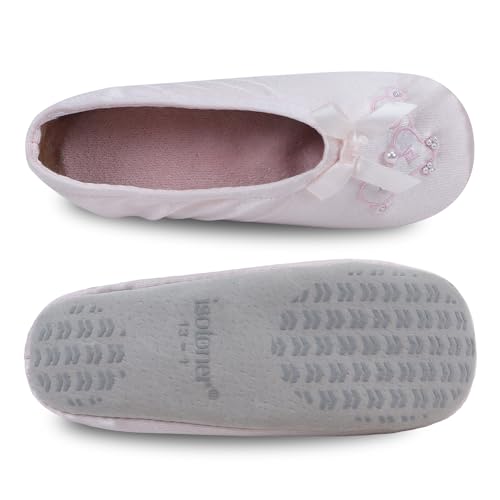 isotoner Girl's Satin Ballerina with Embroidered Pearl, Pale Pink, XXsmall, Toddler 7/8 - Image 5