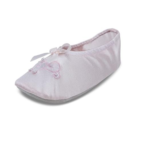 isotoner Girl's Satin Ballerina with Embroidered Pearl, Pale Pink, XXsmall, Toddler 7/8 - Image 1