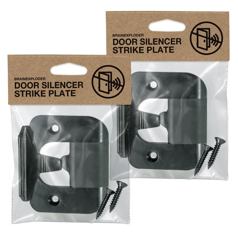 BrainExploder Door Silencer Strike Plate - Flexible, Noise Eliminating Fix for Loud Latches | Fits with No Modifications, Stops Slamming | -20 dB | 4X Quieter | Black/Two Pack - Image 1