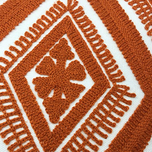 Alysheer Embroidered Decorative Throw Pillow Covers 18x18 inches Set of 2 Pieces, Boho Geometric Modern Chic Classic Pattern Cotton Cushion Cases for Sofa Couch Bed Living Room(Burnt Orange) - Image 3