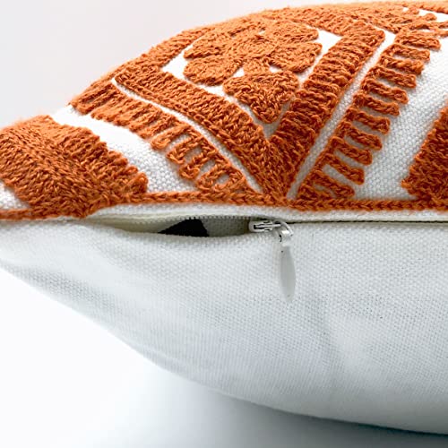 Alysheer Embroidered Decorative Throw Pillow Covers 18x18 inches Set of 2 Pieces, Boho Geometric Modern Chic Classic Pattern Cotton Cushion Cases for Sofa Couch Bed Living Room(Burnt Orange) - Image 4