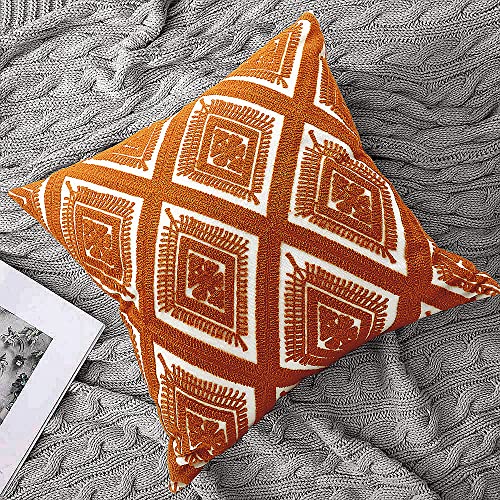 Alysheer Embroidered Decorative Throw Pillow Covers 18x18 inches Set of 2 Pieces, Boho Geometric Modern Chic Classic Pattern Cotton Cushion Cases for Sofa Couch Bed Living Room(Burnt Orange) - Image 5