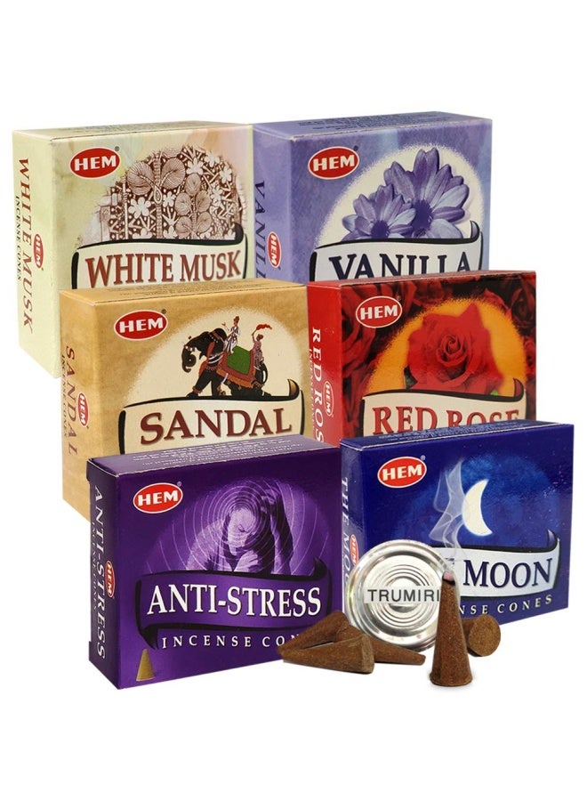 Hem Incense Cones Variety Pack 6 And Cone Incense Burner Bundle With 6 Most Admired Fragrances - Image 1