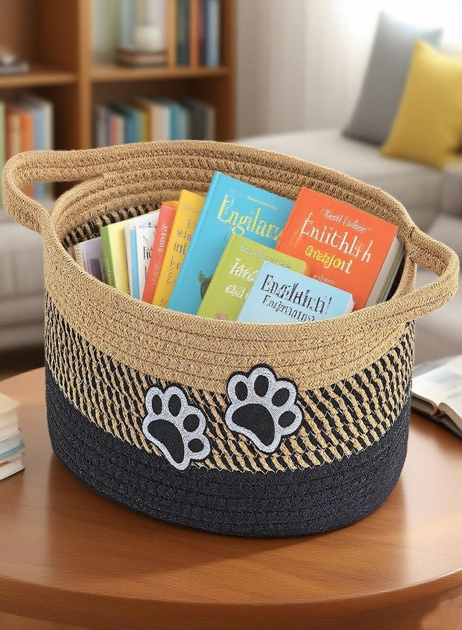 Ushang Pet Small Woven Cotton Rope Nursery Organizer Bins, Dog Toy Basket Bins with Handle, Cute Empty Baby Gift Storage Baskets with Paw - Image 4