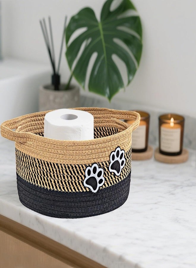 Ushang Pet Small Woven Cotton Rope Nursery Organizer Bins, Dog Toy Basket Bins with Handle, Cute Empty Baby Gift Storage Baskets with Paw - Image 5
