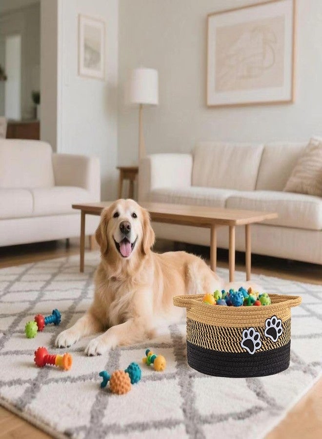 Ushang Pet Small Woven Cotton Rope Nursery Organizer Bins, Dog Toy Basket Bins with Handle, Cute Empty Baby Gift Storage Baskets with Paw - Image 3