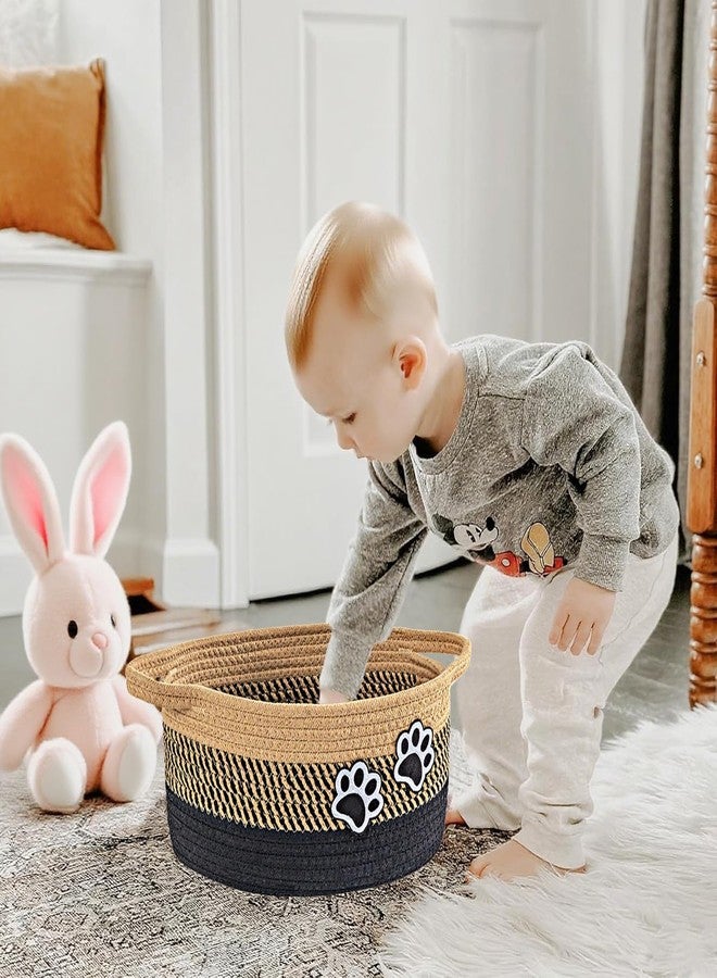 Ushang Pet Small Woven Cotton Rope Nursery Organizer Bins, Dog Toy Basket Bins with Handle, Cute Empty Baby Gift Storage Baskets with Paw - Image 2