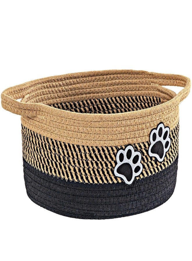 Ushang Pet Small Woven Cotton Rope Nursery Organizer Bins, Dog Toy Basket Bins with Handle, Cute Empty Baby Gift Storage Baskets with Paw - Image 1