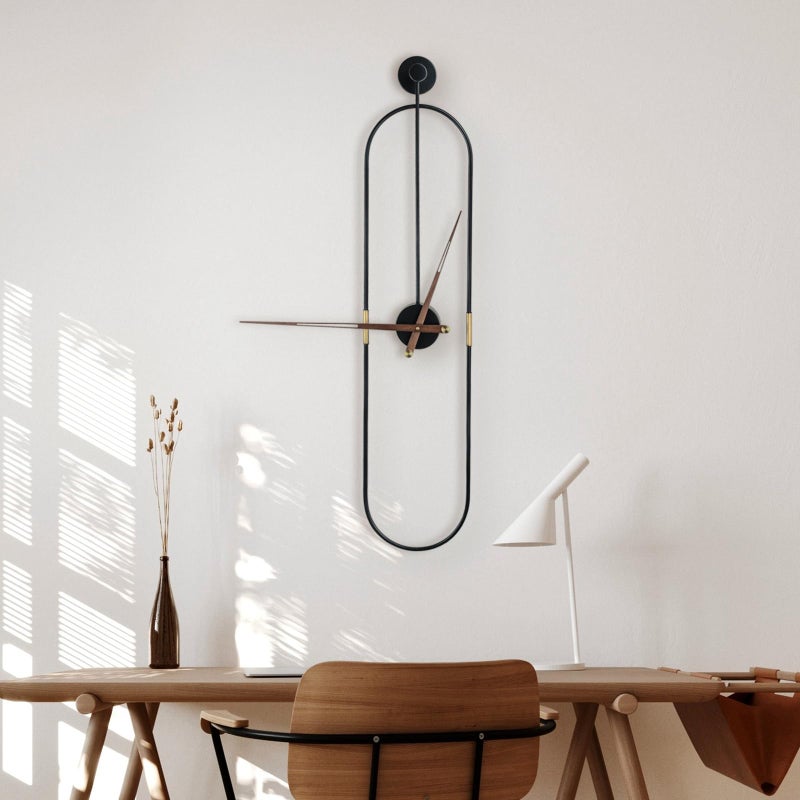 DRELIFAM Modern Oval Wall Clock Large Wall Clock with Walnut Pointers for Living Room Home Decor Bedroom Kitchen Office (Oval Black, Large) - Image 4