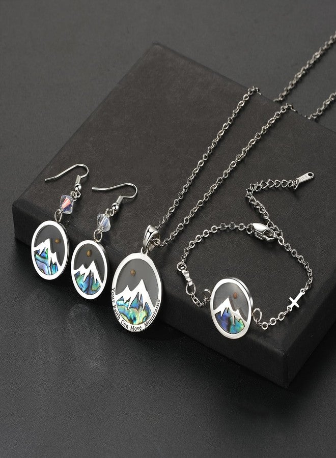 OIDEA Mustard Seed Necklace Jewelry Set: Womens Abalone Mustard Seed Necklace Bracelet Earrings Mountain Cross Bracelet Round Dangle Earrings Religious Christian Faith Jewelry Gifts - Image 5