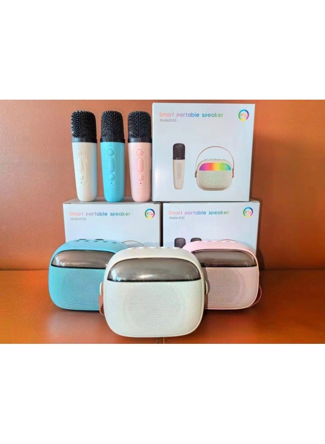 نيوترل مكبر صوت بلوتوث لاسلكي K30 مع إضاءة ملونة جذابة، ميكروفون مزدوج لغناء الكاريوكي، ميكروفون صوتي متكامل، محمول ومناسب للاستخدام في الهواء الطلق - Image 1
