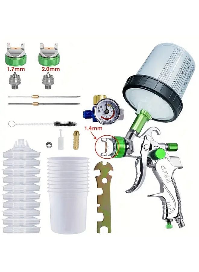 Blue HVLP Spray Gun Kit With 1 4 1 7 2 0mm Nozzles For Car Painting Decorating DIY - Image 2