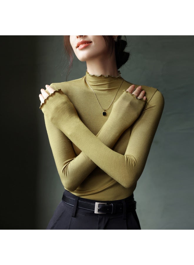 Purple Modal Half Turtleneck Wooden Ear Bottoming Shirt Women's Autumn And Winter Inner Long-sleeved Top - Image 1