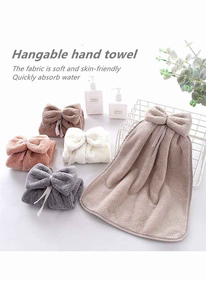 NIBEMINENT 5 Pcs Bow Hand Towels with Hanging Loop, 100% Microfiber Coral Fleece Band Towel, Ultra Soft, Highly Absorbent and Quick Drying for Bathroom, Kitchen Spa, Machine Washable (5 Colors)  - Image 2