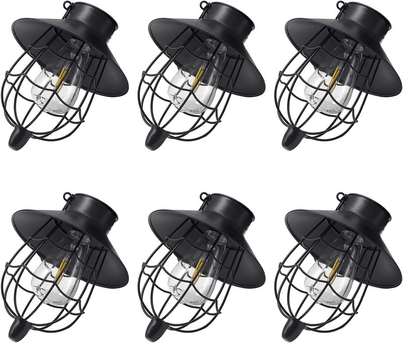 YAKii 6 Pack Solar Lantern Hanging Waterproof Outdoor Metal Solar Lamp with Warm White Light Decorate for Yard Garden Pathway Patio Porch (Black) - Image 1
