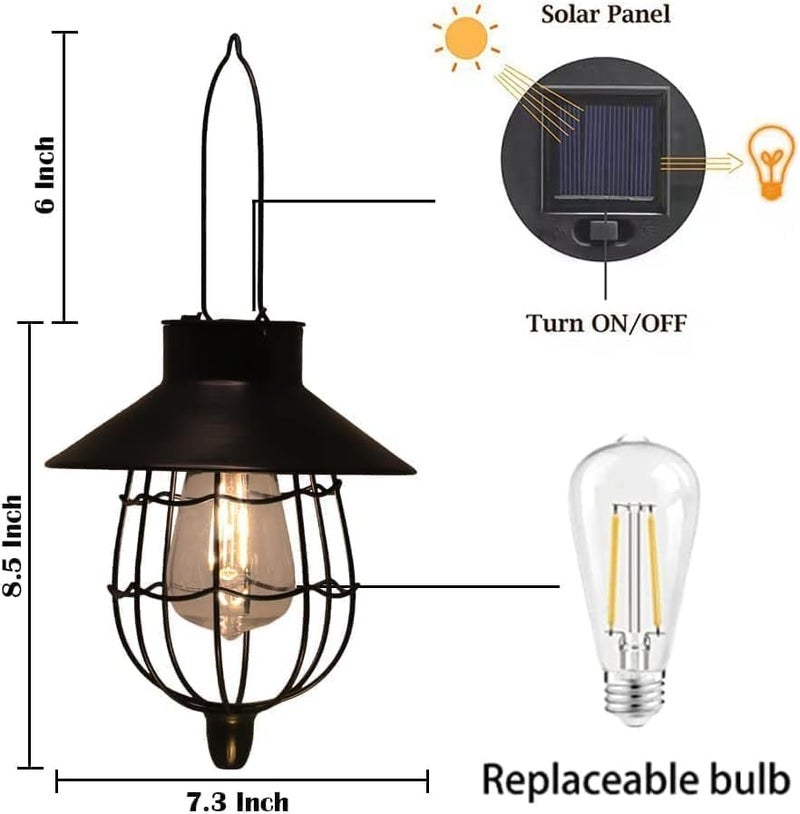 YAKii 6 Pack Solar Lantern Hanging Waterproof Outdoor Metal Solar Lamp with Warm White Light Decorate for Yard Garden Pathway Patio Porch (Black) - Image 2