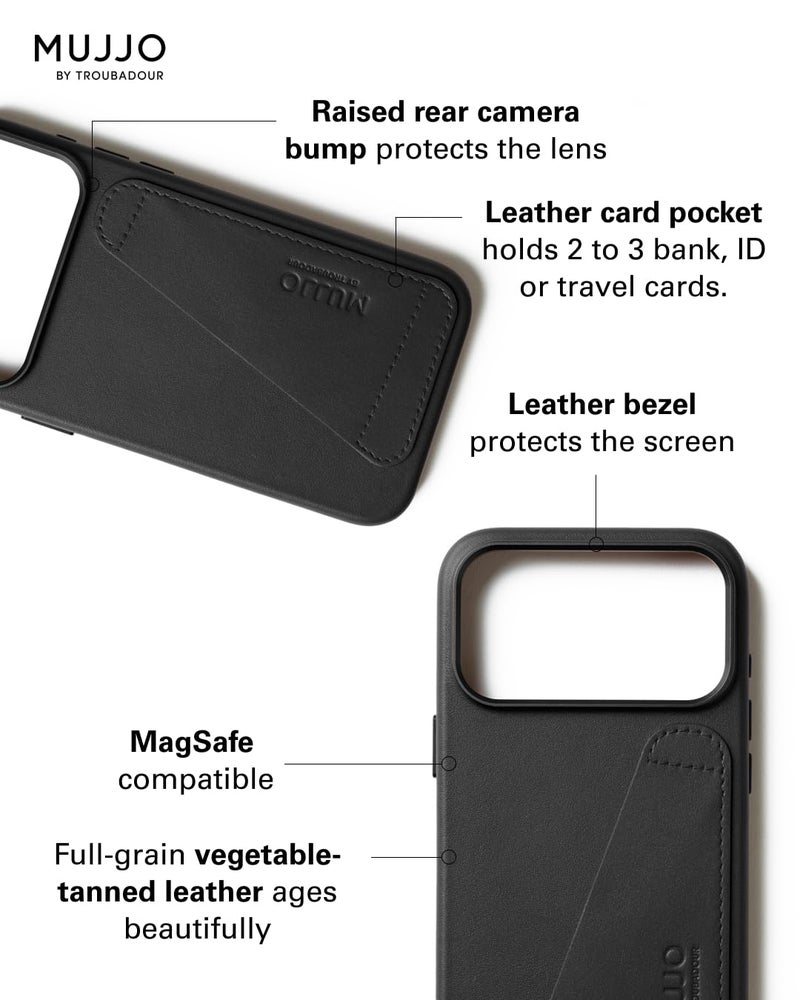 Mujjo Wallet Leather Case for iPhone 17 Pro Max - MagSafe Compatible - Black - Image 3