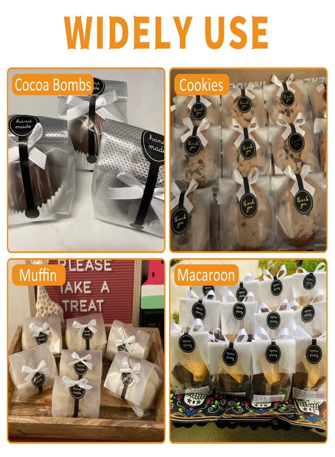 يونكو أكياس يونكو للهدايا، أكياس سيلوفان شفافة للحلويات، أكياس صغيرة للخبز، كيكة البوندت، تغليف قنابل الكاكاو الساخن مع ملصقات (عبوة من 100 كيس، شفافة) - Image 4