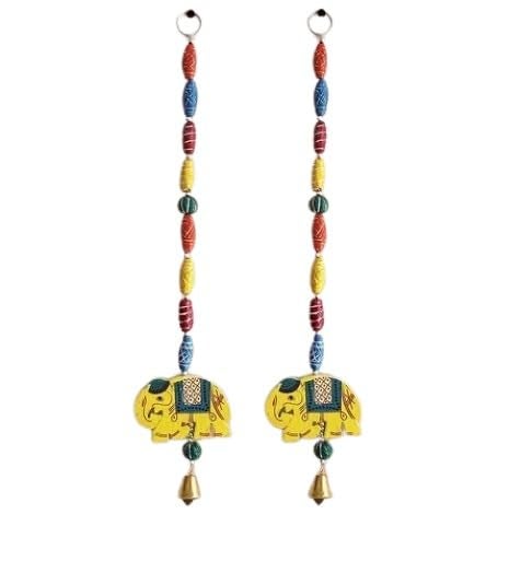 SolSha SolSha Home Decor Wall Hangings with Toran Elephant Latkans and Bells for Home Wedding Stage Backdrop and Festive Decoration Yellow Pack of 2 - Image 3