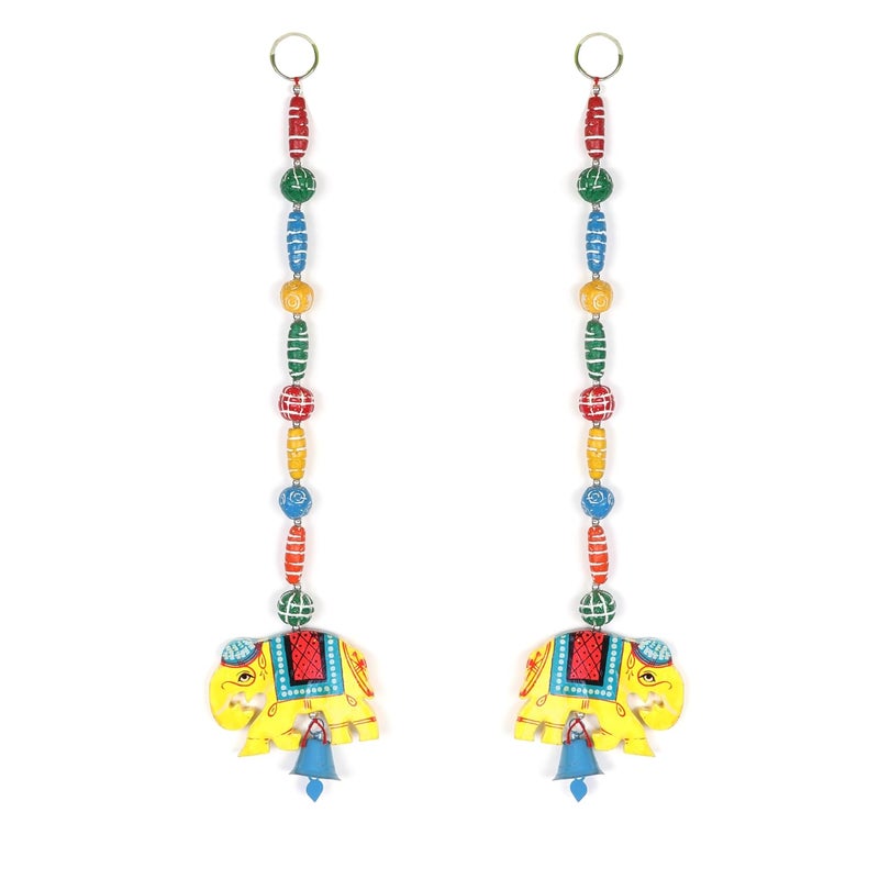 SolSha SolSha Home Decor Wall Hangings with Toran Elephant Latkans and Bells for Home Wedding Stage Backdrop and Festive Decoration Yellow Pack of 2 - Image 1