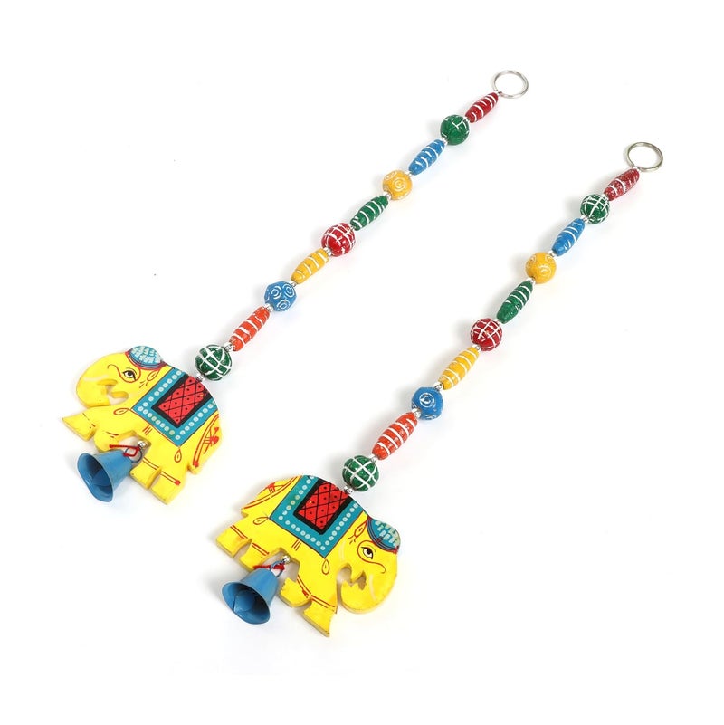 SolSha SolSha Home Decor Wall Hangings with Toran Elephant Latkans and Bells for Home Wedding Stage Backdrop and Festive Decoration Yellow Pack of 2 - Image 4